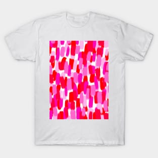 Pink and Red Paint Brush Stroke Effect Abstract T-Shirt